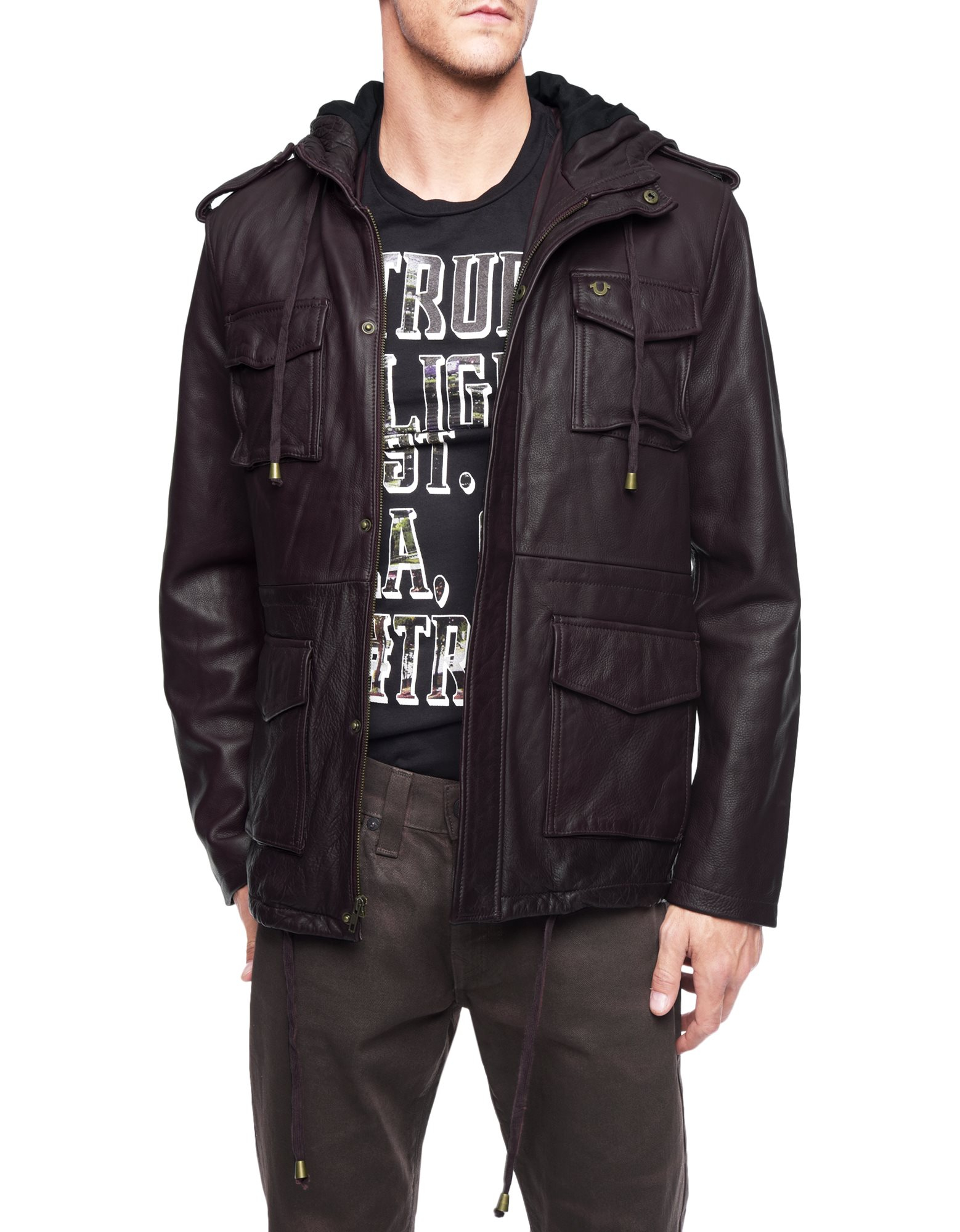 True Religion Military Mens Leather Jacket In Black For Men Lyst Gallery