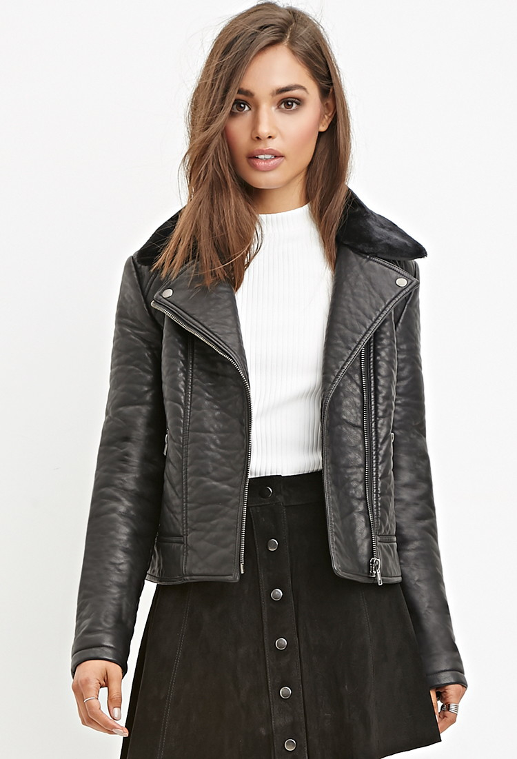 Forever 21 Faux Leather Moto Jacket in Black Lyst