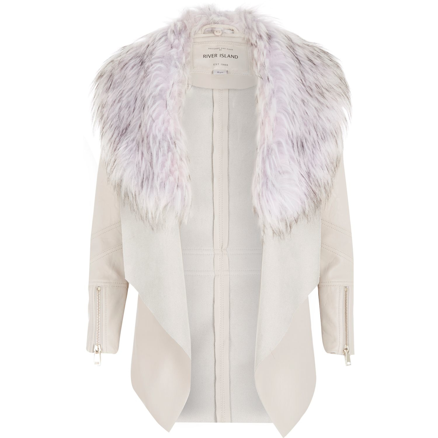 Cream Leather Look Jacket With Fur Cairoamani Com River Island Girls Cream Leather Look Dd Jacket In Natural Lyst