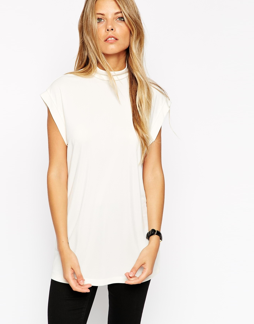 Lyst - Asos Longline Workwear Top With High Neck in Natural