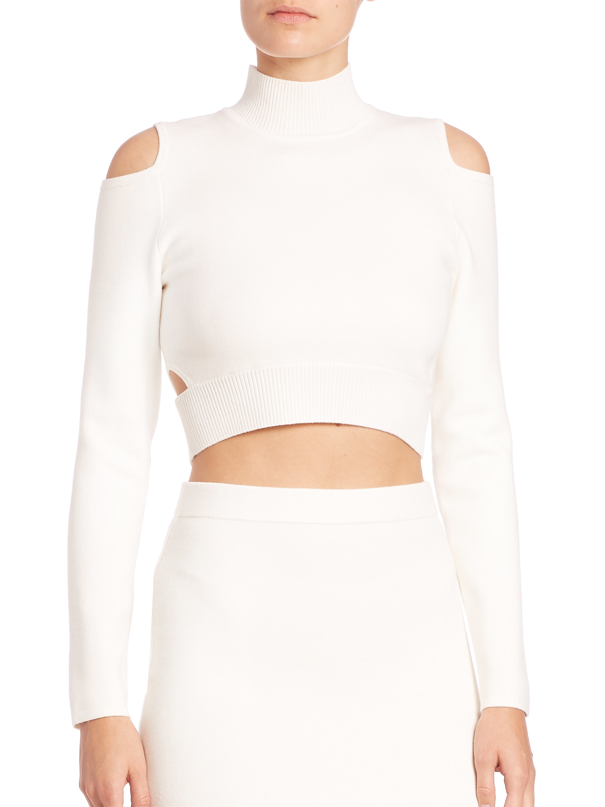 Jonathan Simkhai Cutout Cropped Turtleneck Sweater In White Lyst