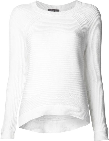 Vince Ribbed Crew Neck Sweater in White | Lyst