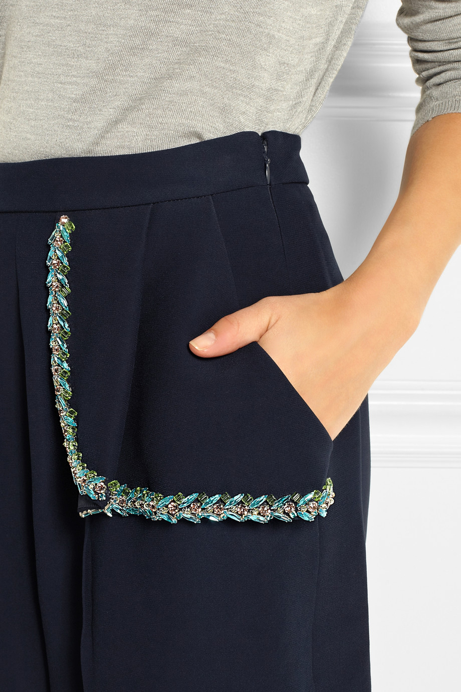 Lyst - Miu Miu Embellished Crepe Shorts in Blue