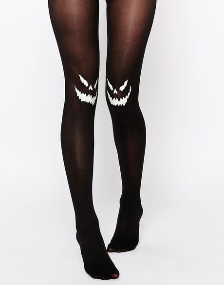 Asos Halloween Glow In The Dark Pumpkin Design Tights in Black | Lyst