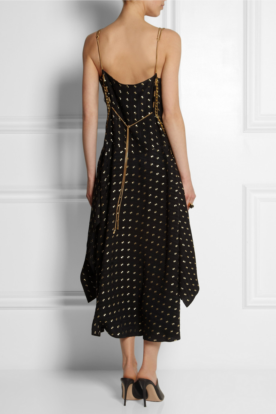 Lyst - Chloé Embellished Herringbone Silkblend Dress in Black