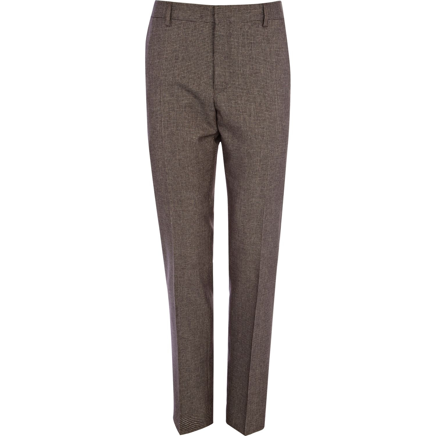 River Island Brown Tiny Houndstooth Skinny Suit Pants in Brown | Lyst