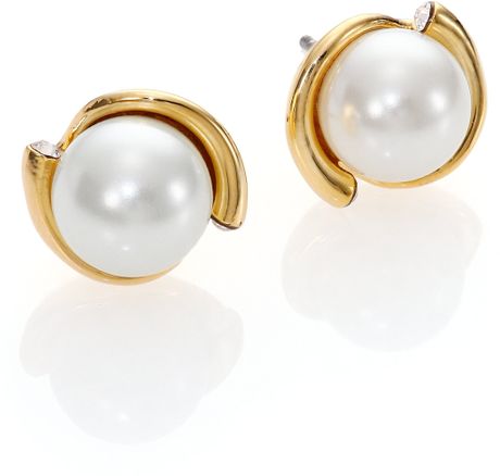 pearl spade kate earrings gold dainty sparklers stud faux