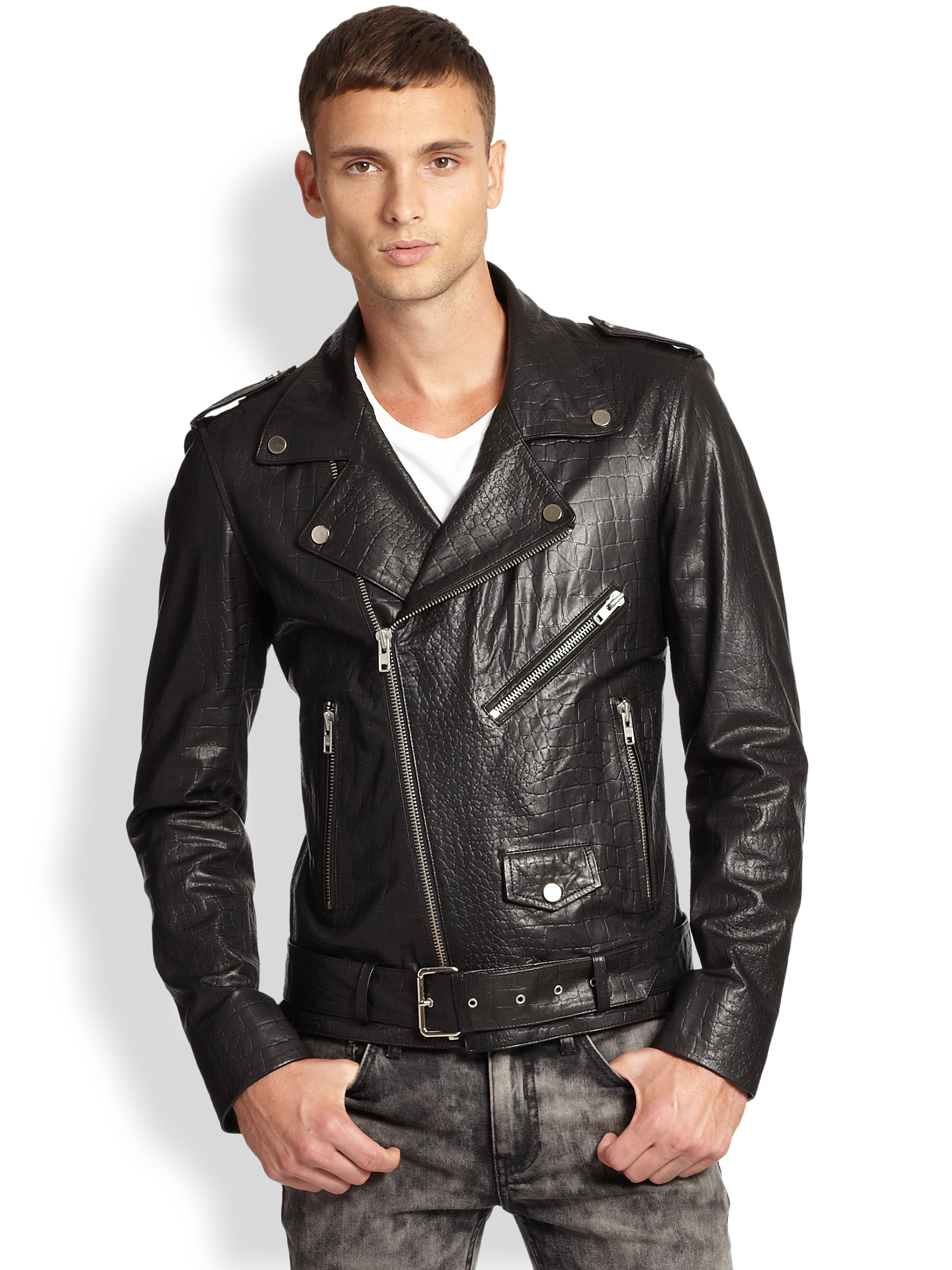 Lyst Blk Dnm Croc Embossed Leather Moto Jacket In Black For Men Gallery
