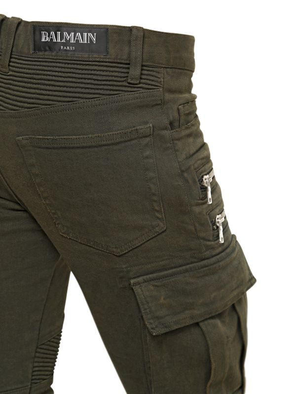 Lyst - Balmain 165cm Cotton Denim Cargo Biker Jeans in Natural for Men