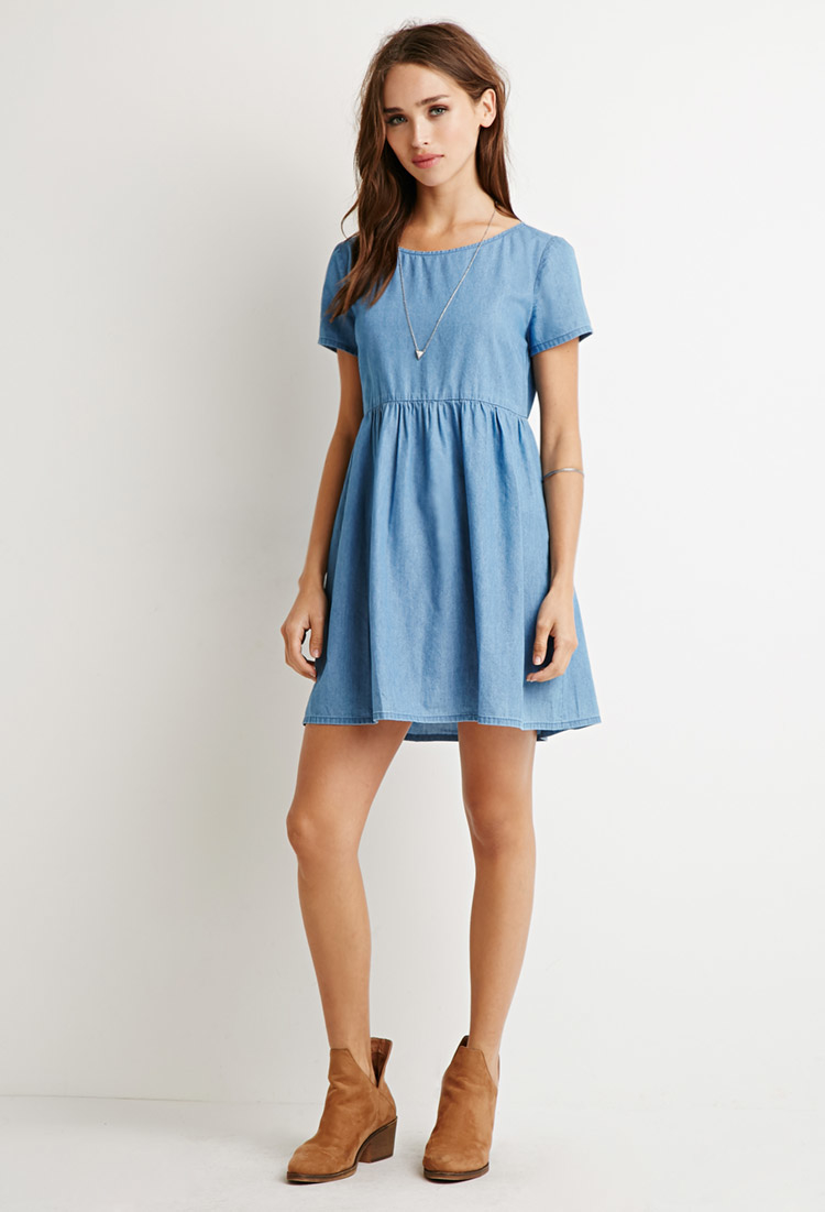 Forever 21 Chambray Babydoll Dress in Blue  Lyst