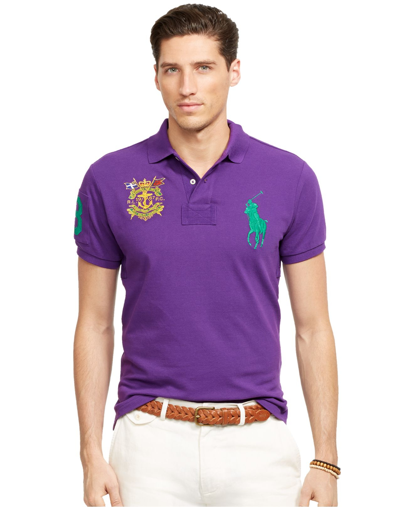 Lyst - Polo Ralph Lauren Custom-Fit Big Pony Mesh Polo Shirt in Purple ...