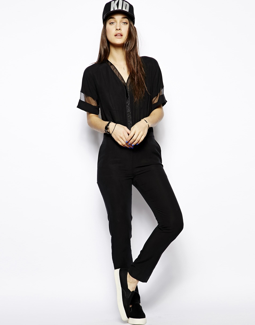 Lyst Eleven Paris Jumpsuit With Sheer Detail in Black