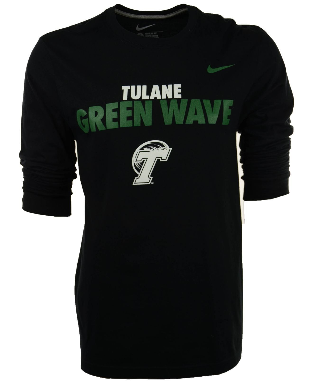 Nike Men’S Long-Sleeve Tulane Green Wave T-Shirt in Black for Men | Lyst