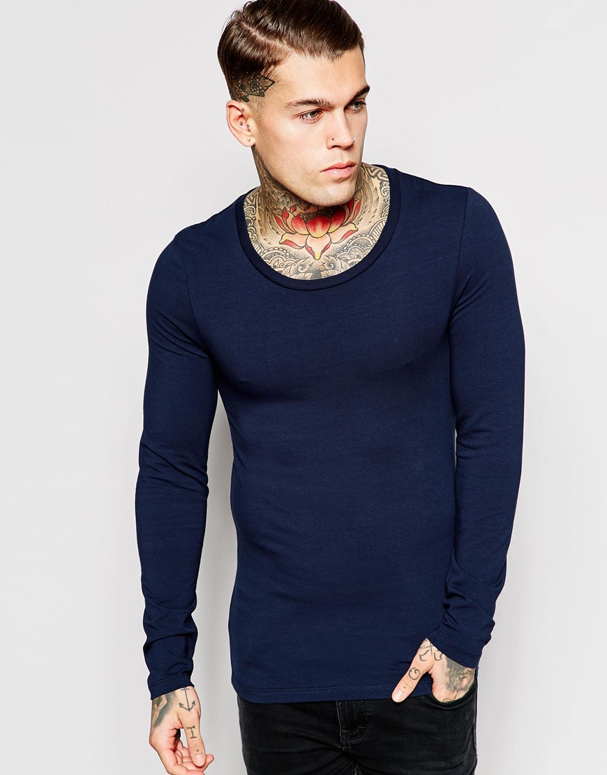 Asos Extreme Muscle Fit Long Sleeve T-shirt With Scoop Neck And Stretch ...