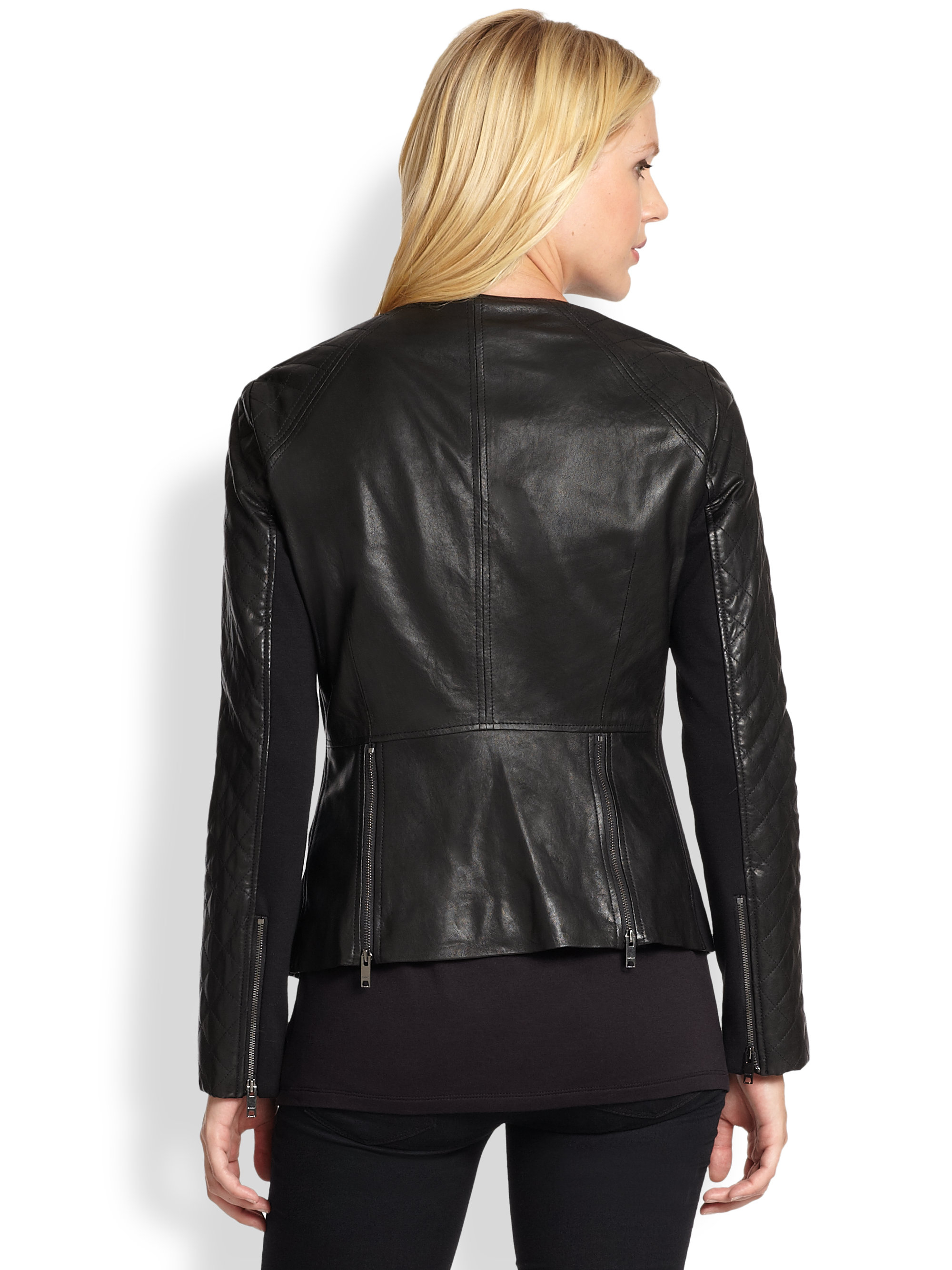 Lyst - Dkny Leather Moto Jacket in Black