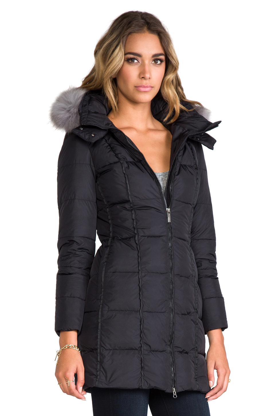 Add Down Coat with Hood and Fur in Black in Black | Lyst