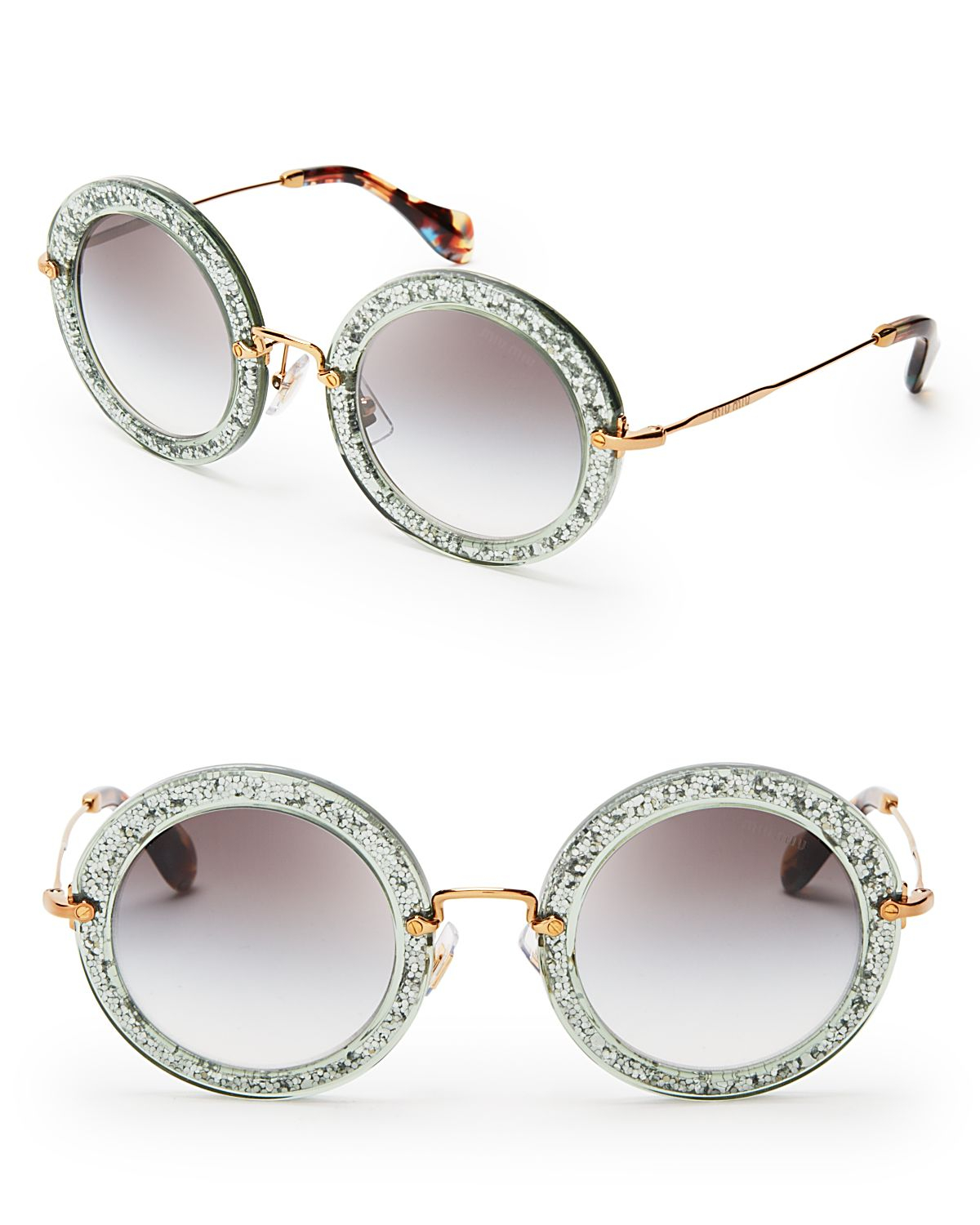 Lyst Miu Miu Noir Round Sunglasses In Green 3154