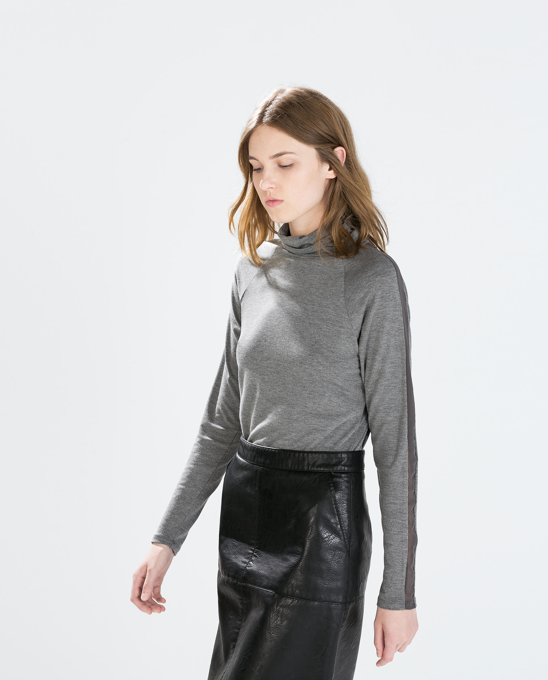 Zara Sheer Turtleneck T-Shirt in Gray (Grey marl) | Lyst
