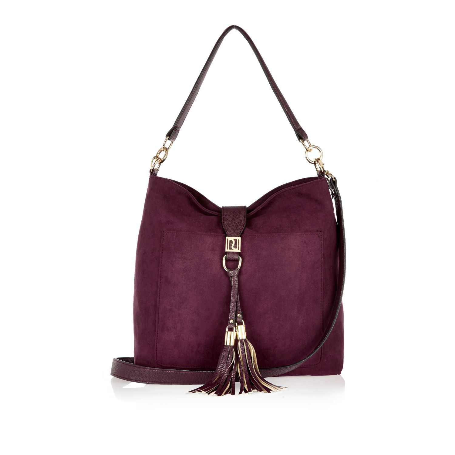 River island Dark Purple Tassel Front Faux-suede Handbag in Red | Lyst