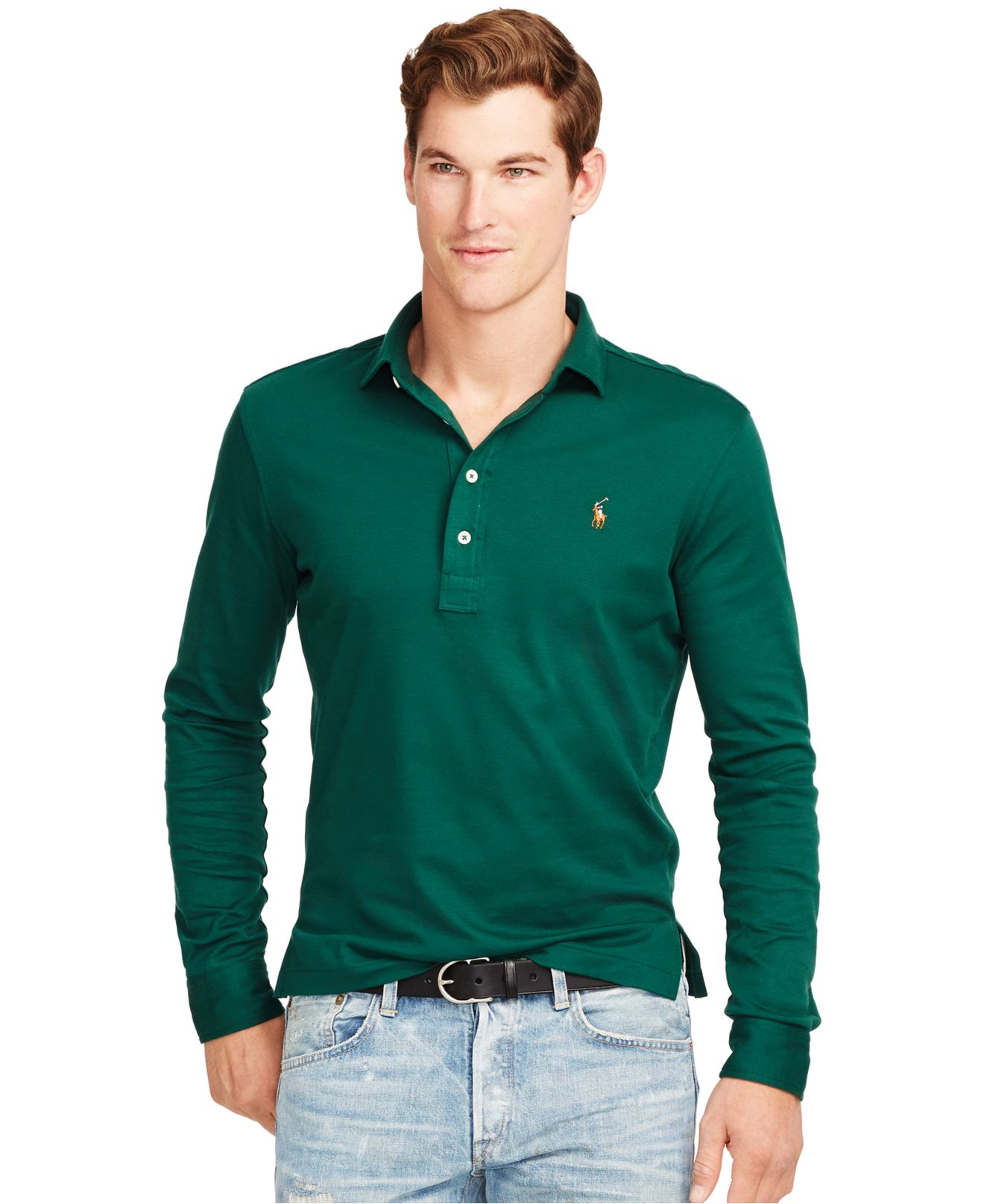 Polo Ralph Lauren Long-sleeved Pima Soft-touch Shirt in Green for Men ...