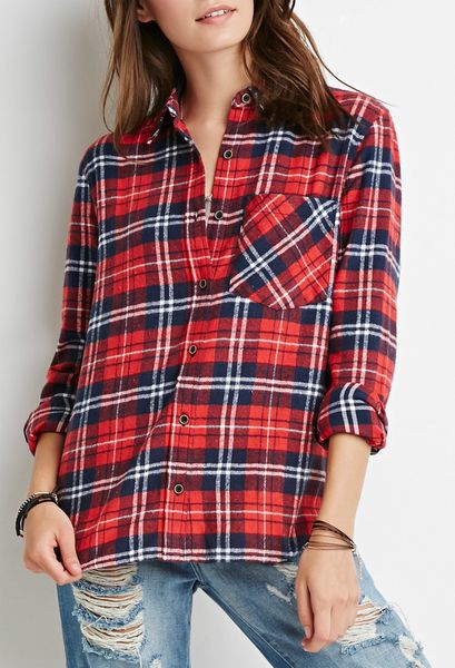 Forever 21 Classic Plaid Flannel Shirt in Red (RED/NAVY) | Lyst