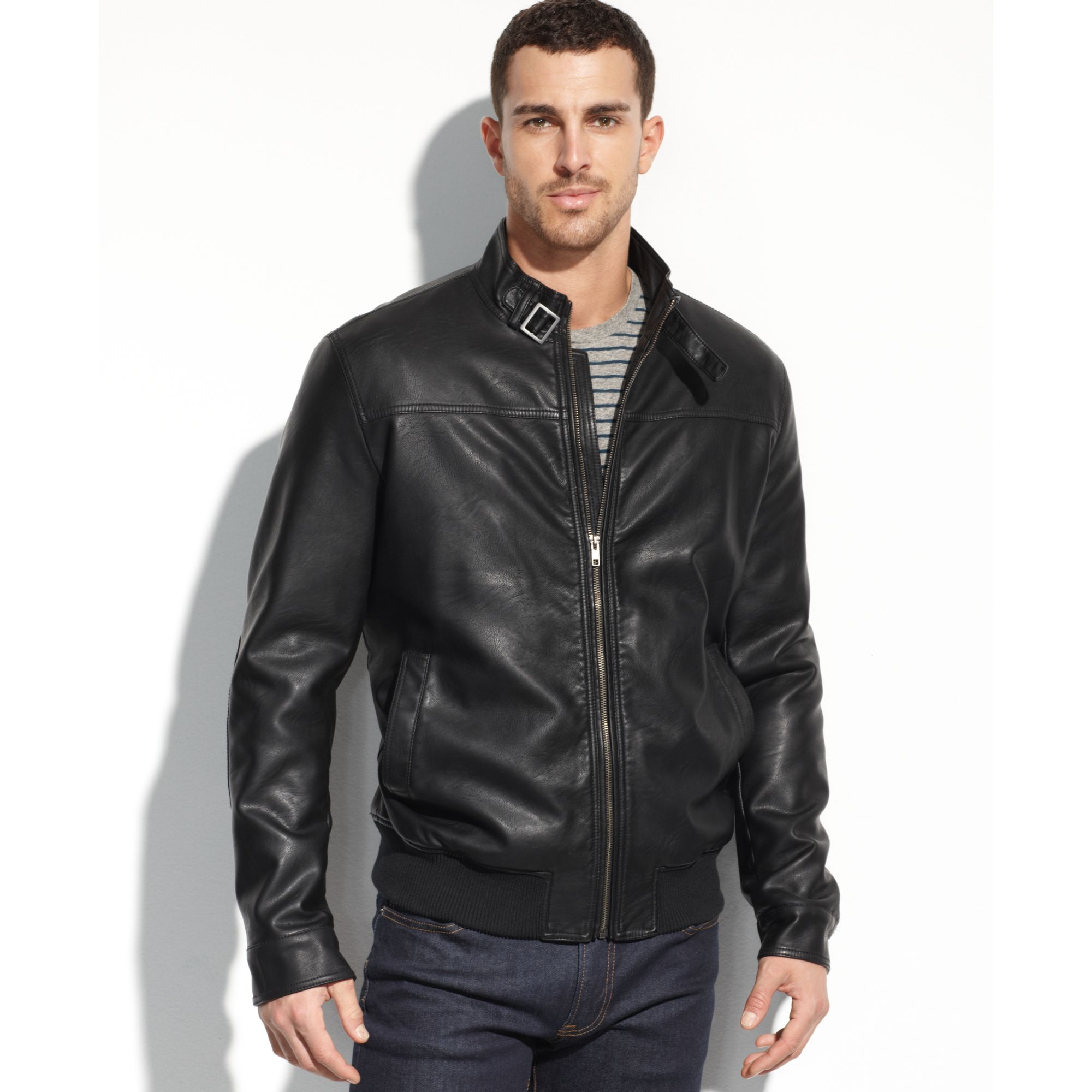 Tommy Hilfiger Faux Leather Bomber in Black for Men | Lyst