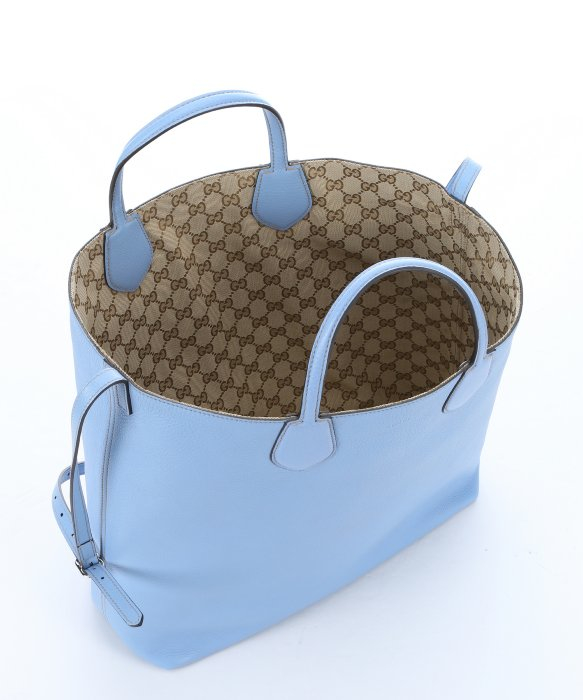Lyst Gucci Light Blue Leather And Gg Canvas Reversible Tote Bag In Gallery