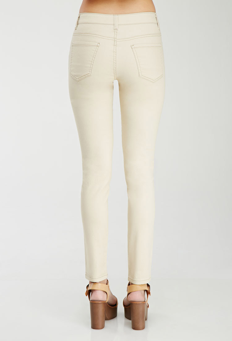 Forever Classic Mid Rise Skinny Jeans In Khaki Lyst