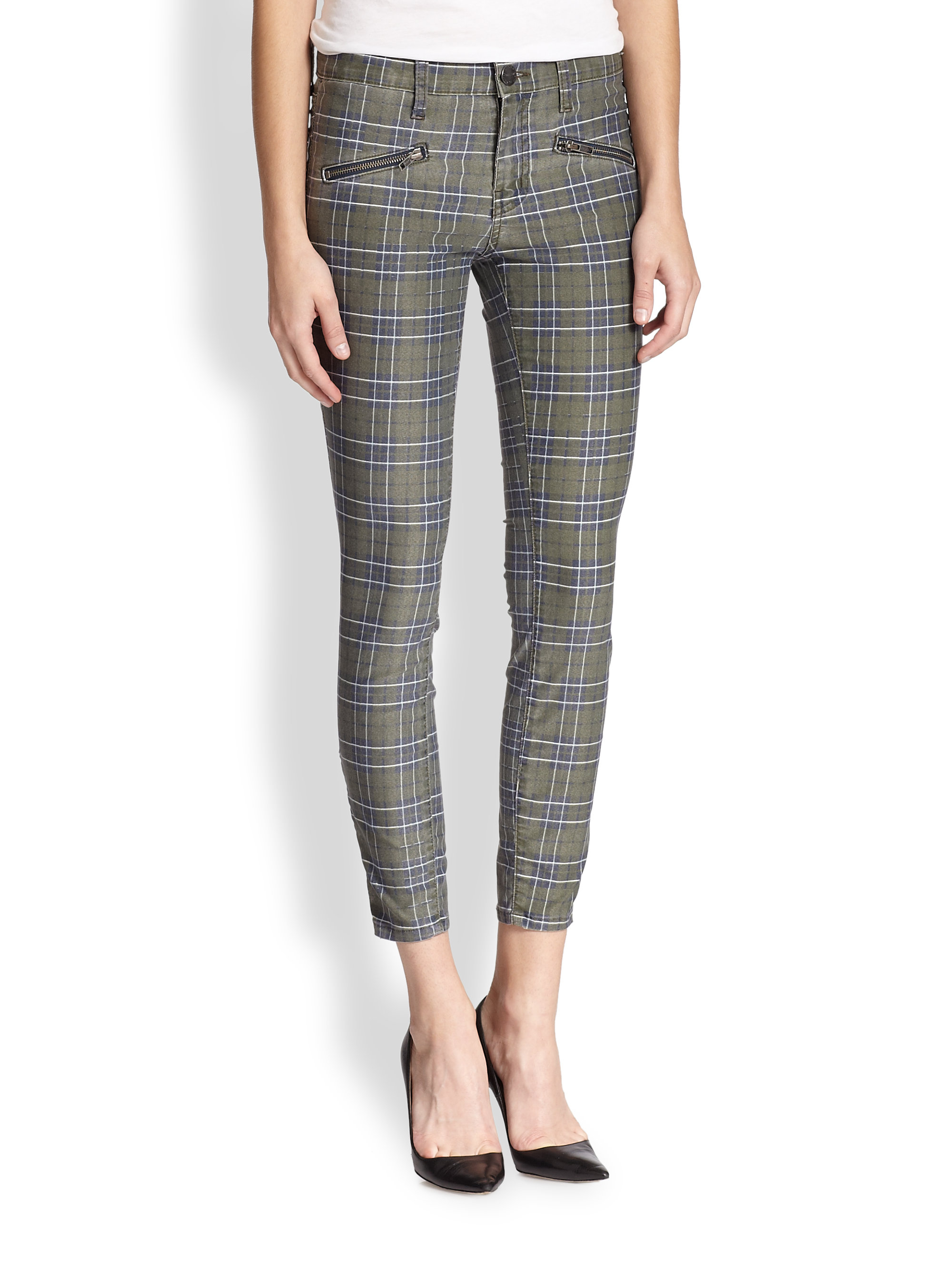 plaid skinny pants womens