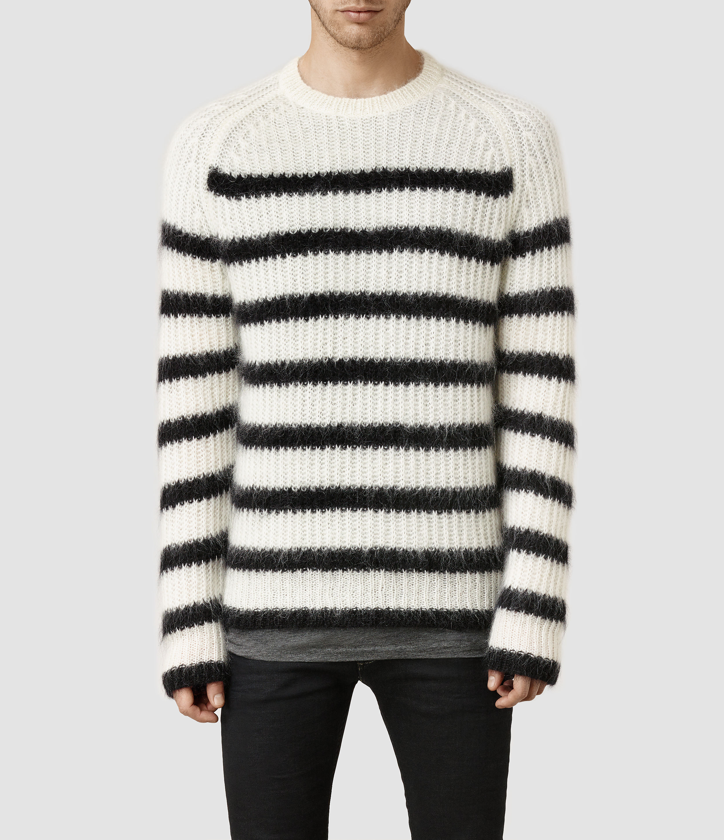 Lyst - AllSaints Breton Crew Sweater in Black for Men