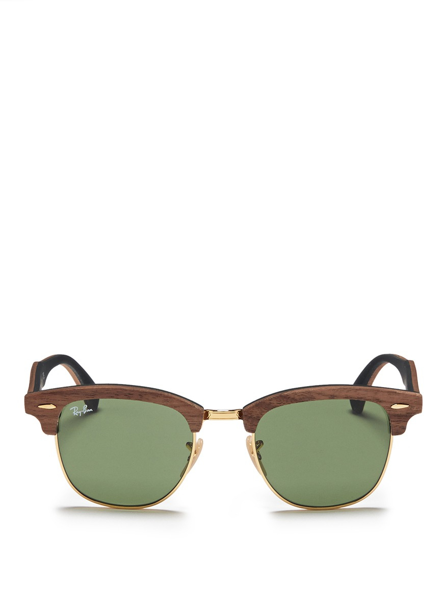 Lyst - Ray-Ban 'clubmaster Wood' Browline Sunglasses in Brown