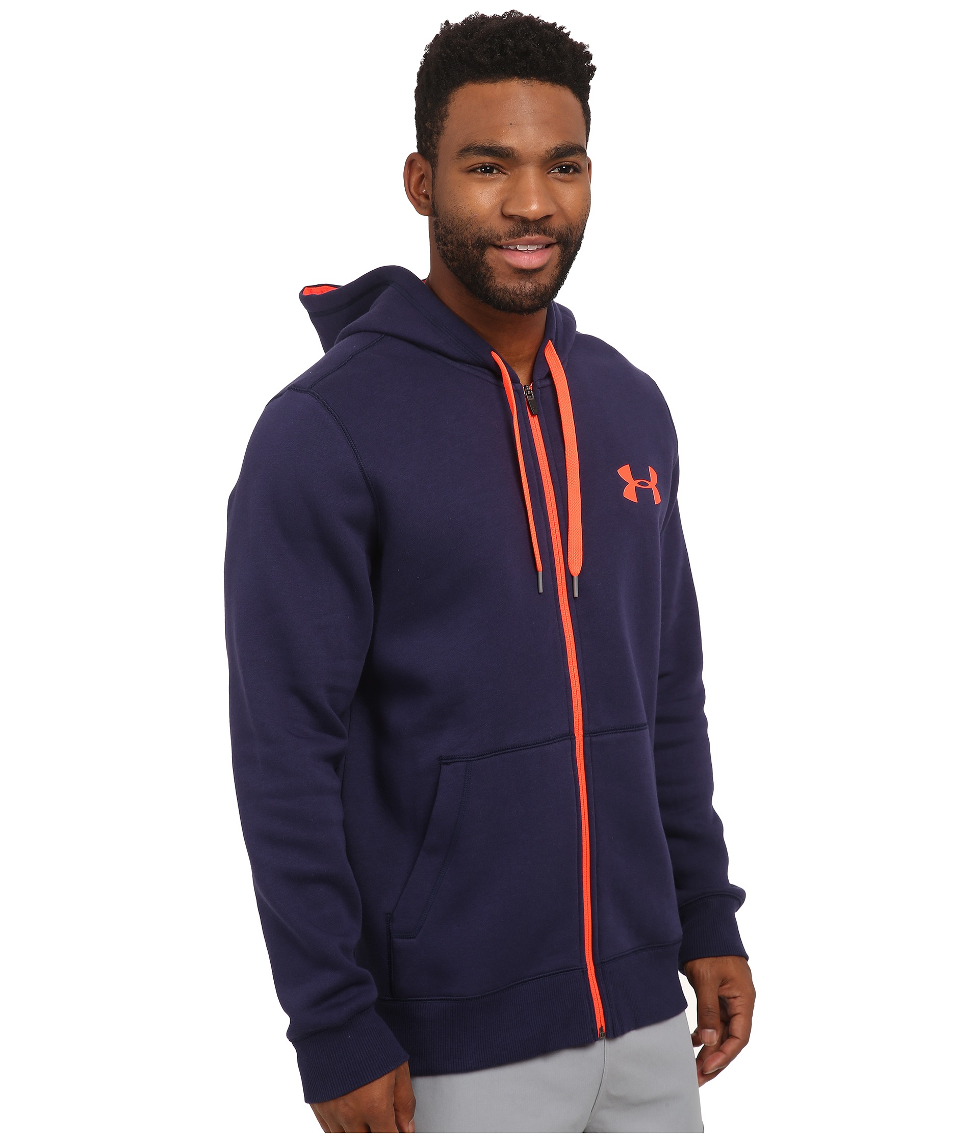 Under armour Ua Rival Cotton Full Zip Hoodie in Blue for Men | Lyst