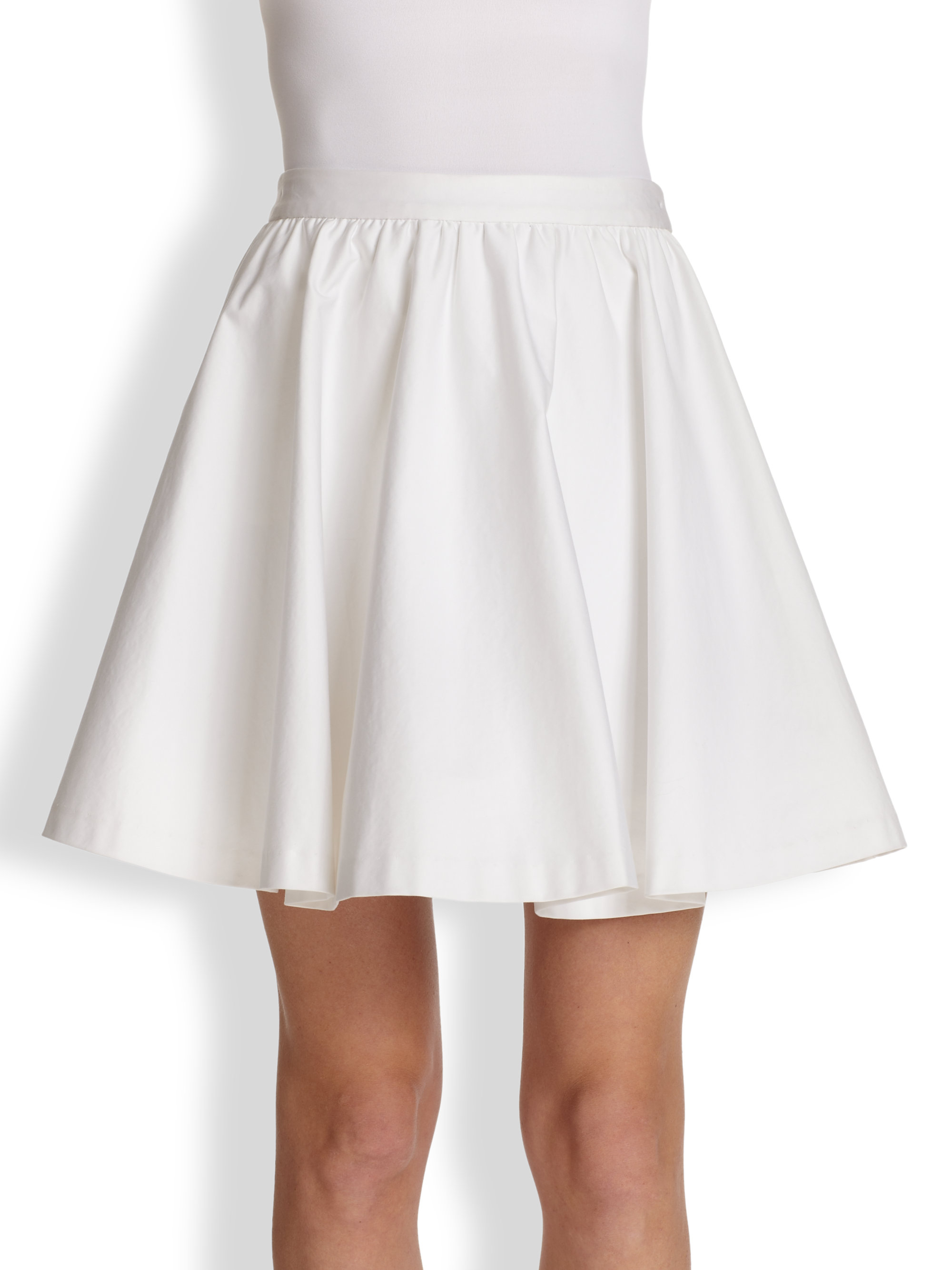Alice + olivia Laine Flared Stretch Cotton Skirt in White | Lyst