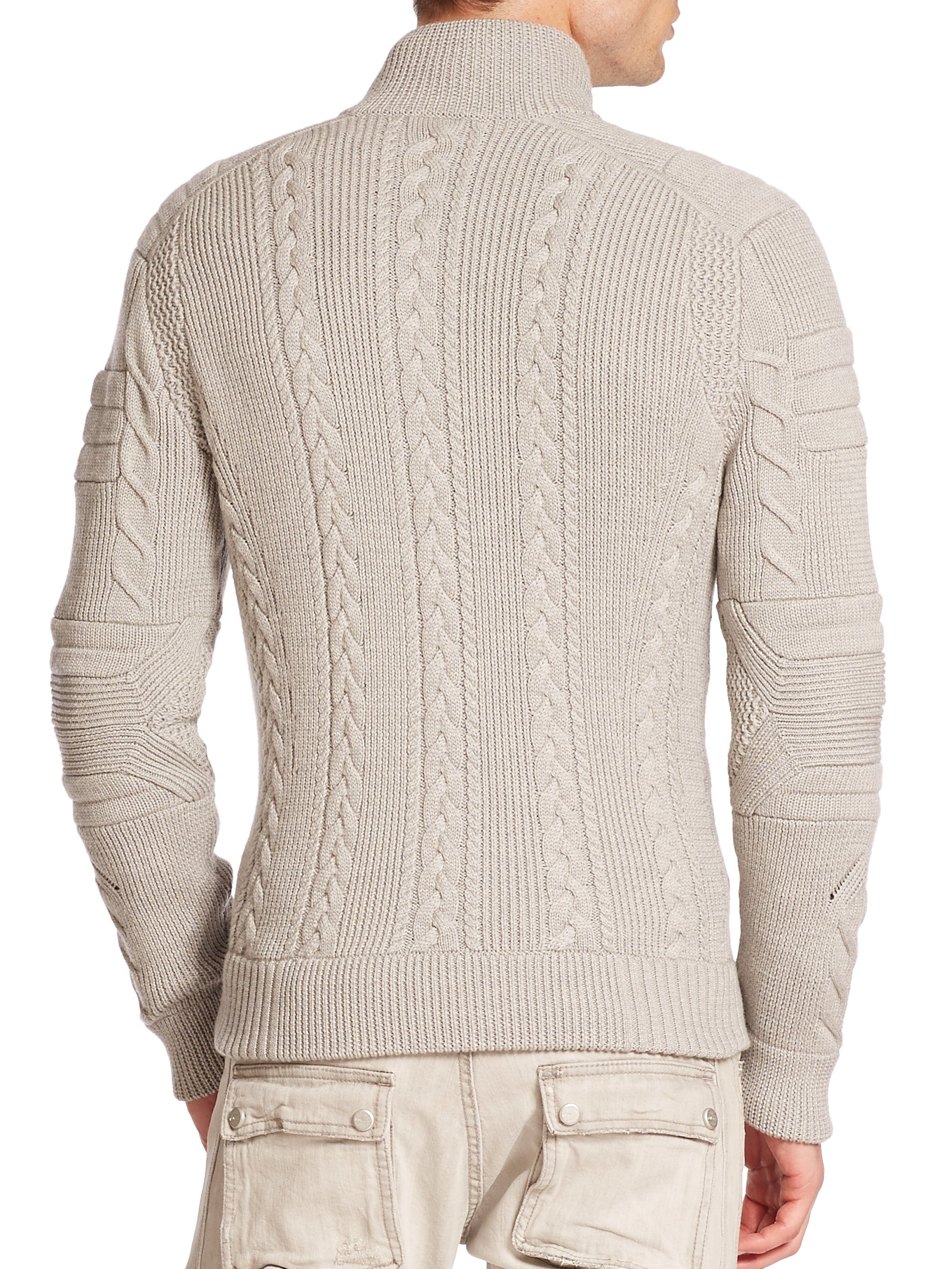 Ralph lauren black label Ribbed Merino Cable-knit Sweater in Gray ...