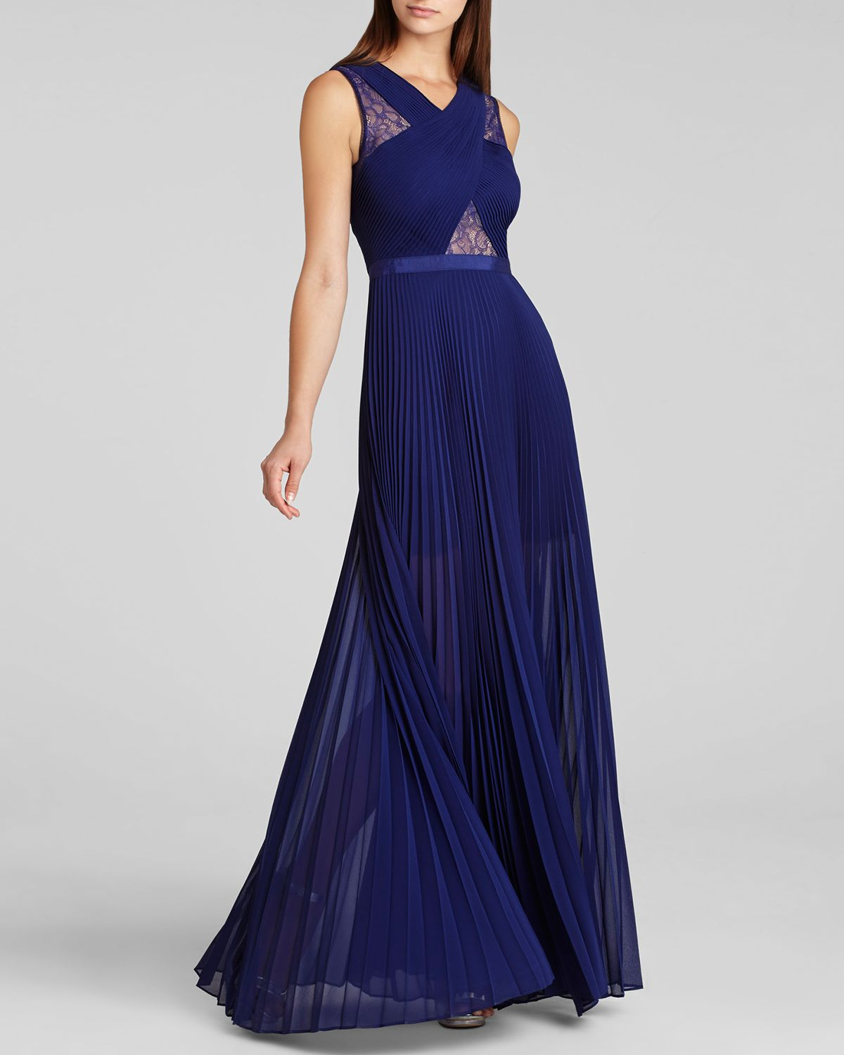 bcbgmaxazria raven pleated cutout gown