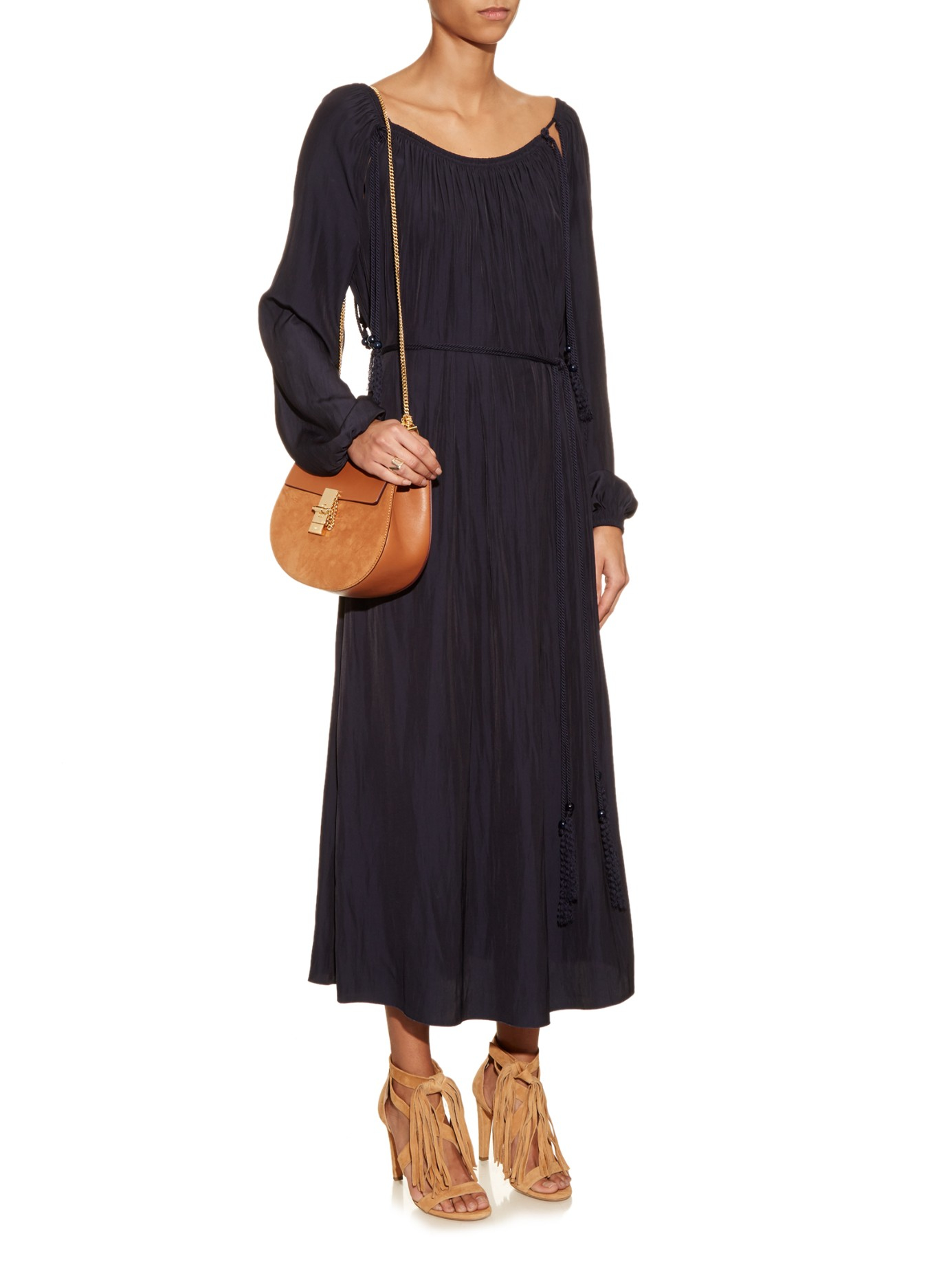 Chlo Drew Small Leather And Suede Cross-Body Bag in Brown (TAN ...