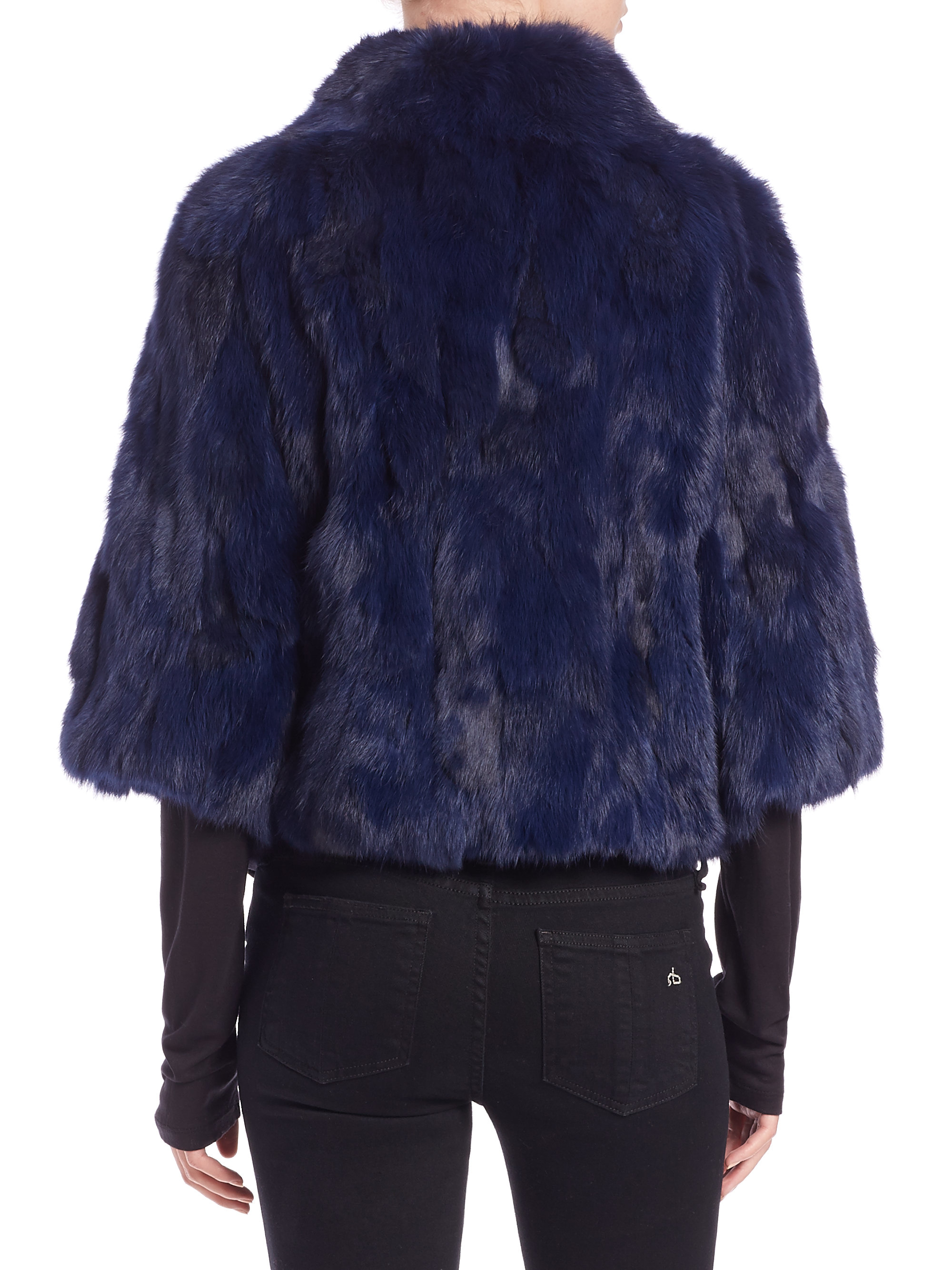 Lyst - Adrienne Landau Cropped Textured Rabbit Fur Jacket in Blue