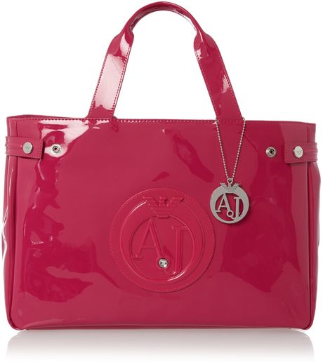 Armani Jeans Pink Patent Tote Bag in Pink