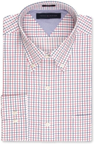 Tommy Hilfiger Tattersal Dress Shirt in Multicolor for Men (Red) | Lyst