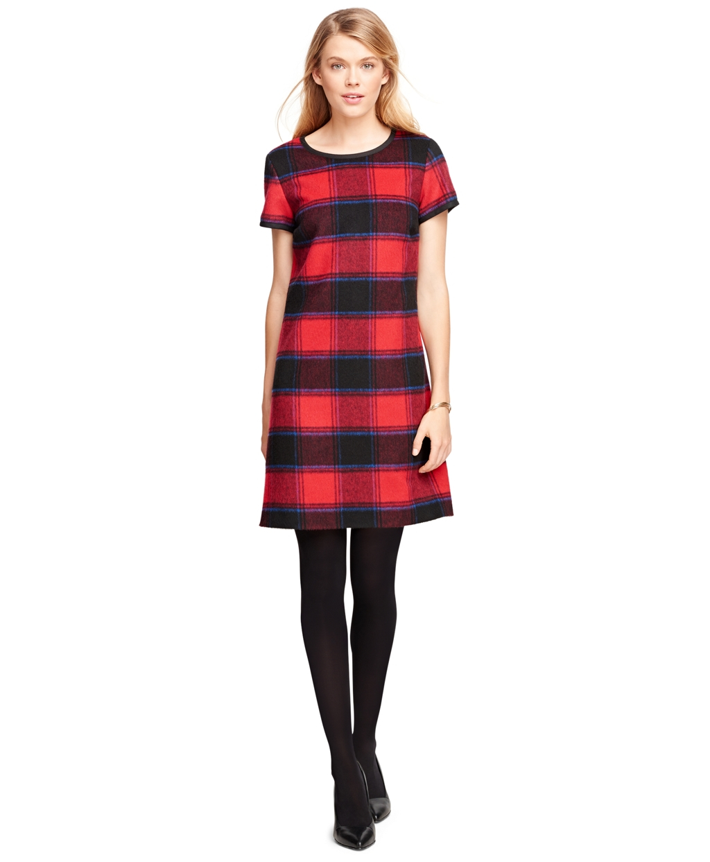 brooks brothers red wool short sleeve buffalo check dress product 0 959341726 normal