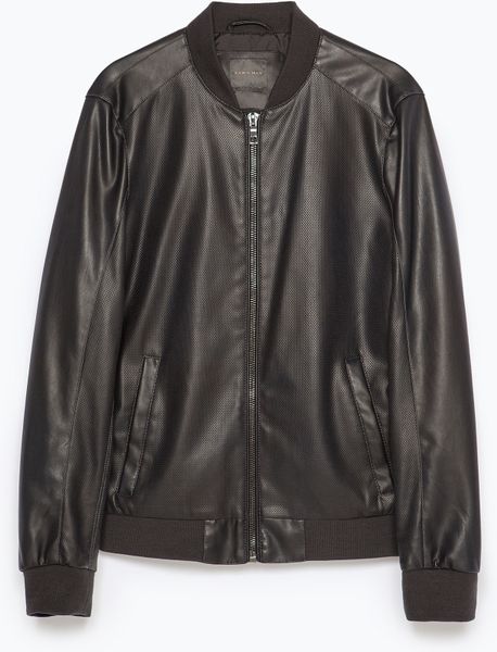 Zara Faux Leather Bomber Jacket in Blue for Men | Lyst