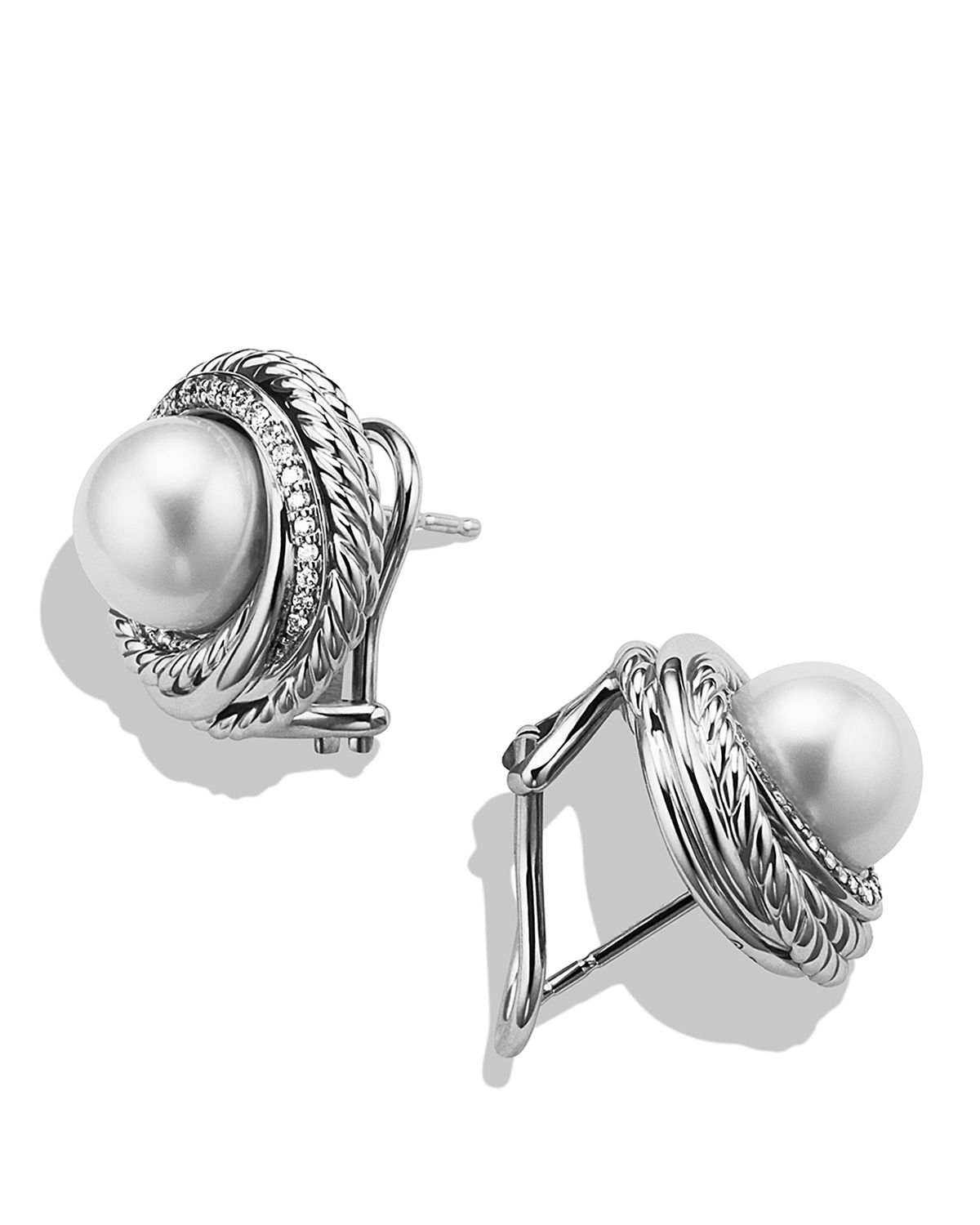 Lyst David Yurman Pearl Crossover Earrings With Diamonds In White Gallery