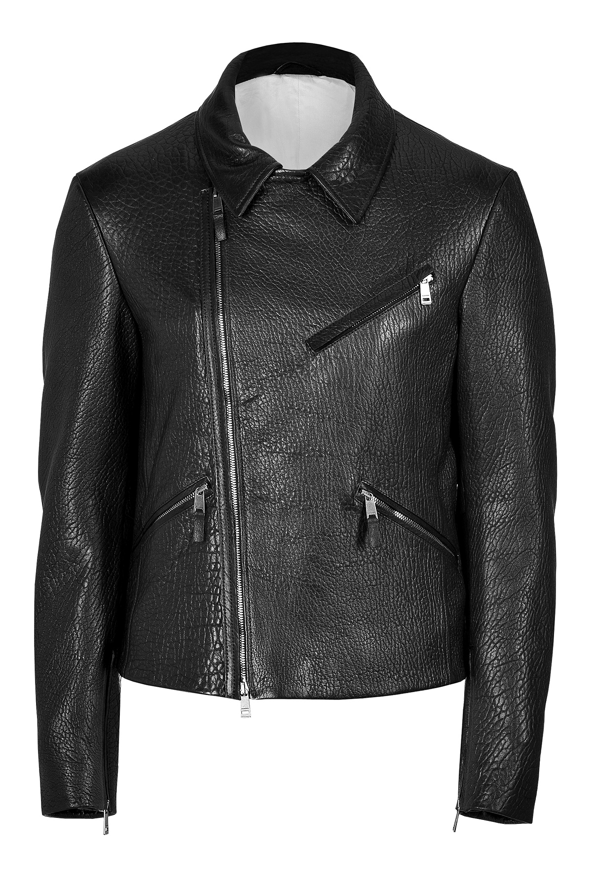 Jil Sander Textured Leather Cannes Biker Jacket in Black for Men | Lyst