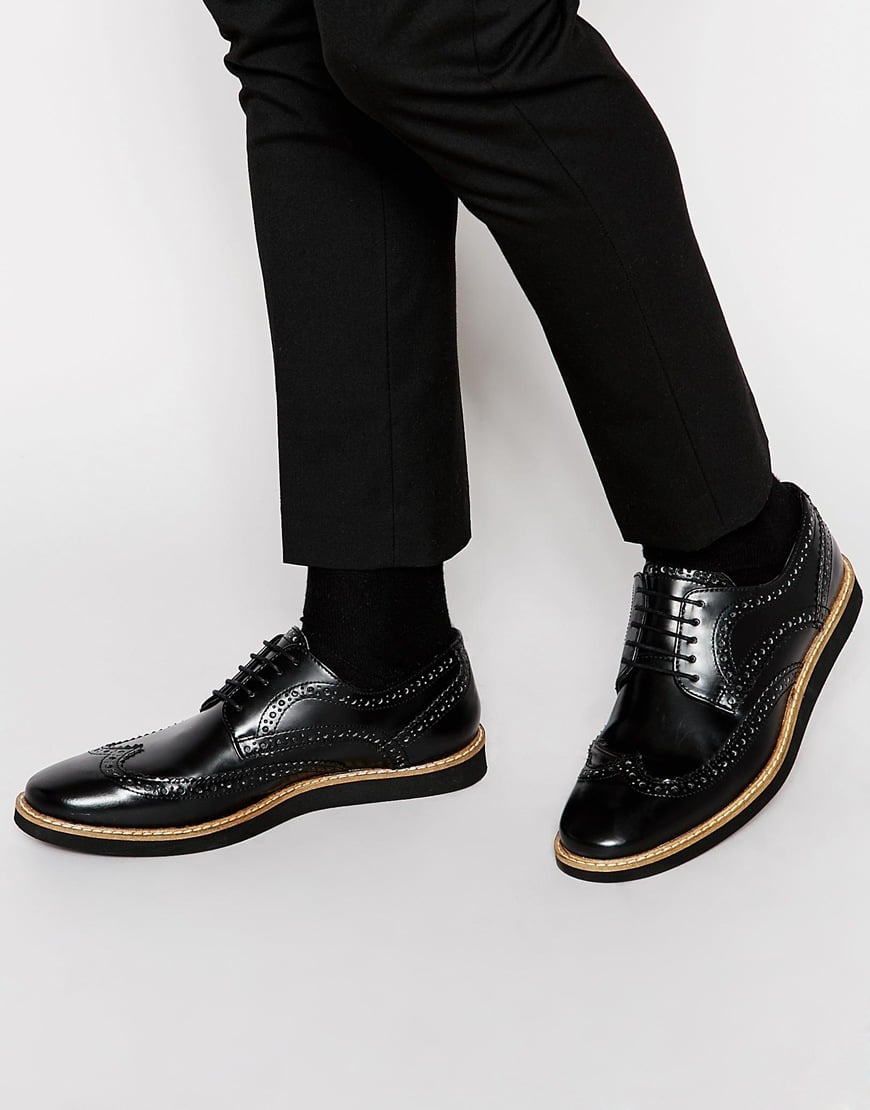 Lyst - Asos Brogue Shoes In Black Leather in Black for Men