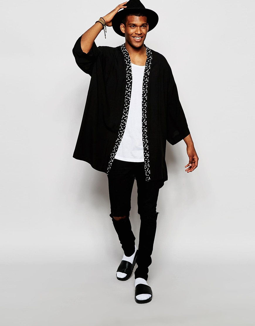 Asos Kimono With Print in Black for Men | Lyst