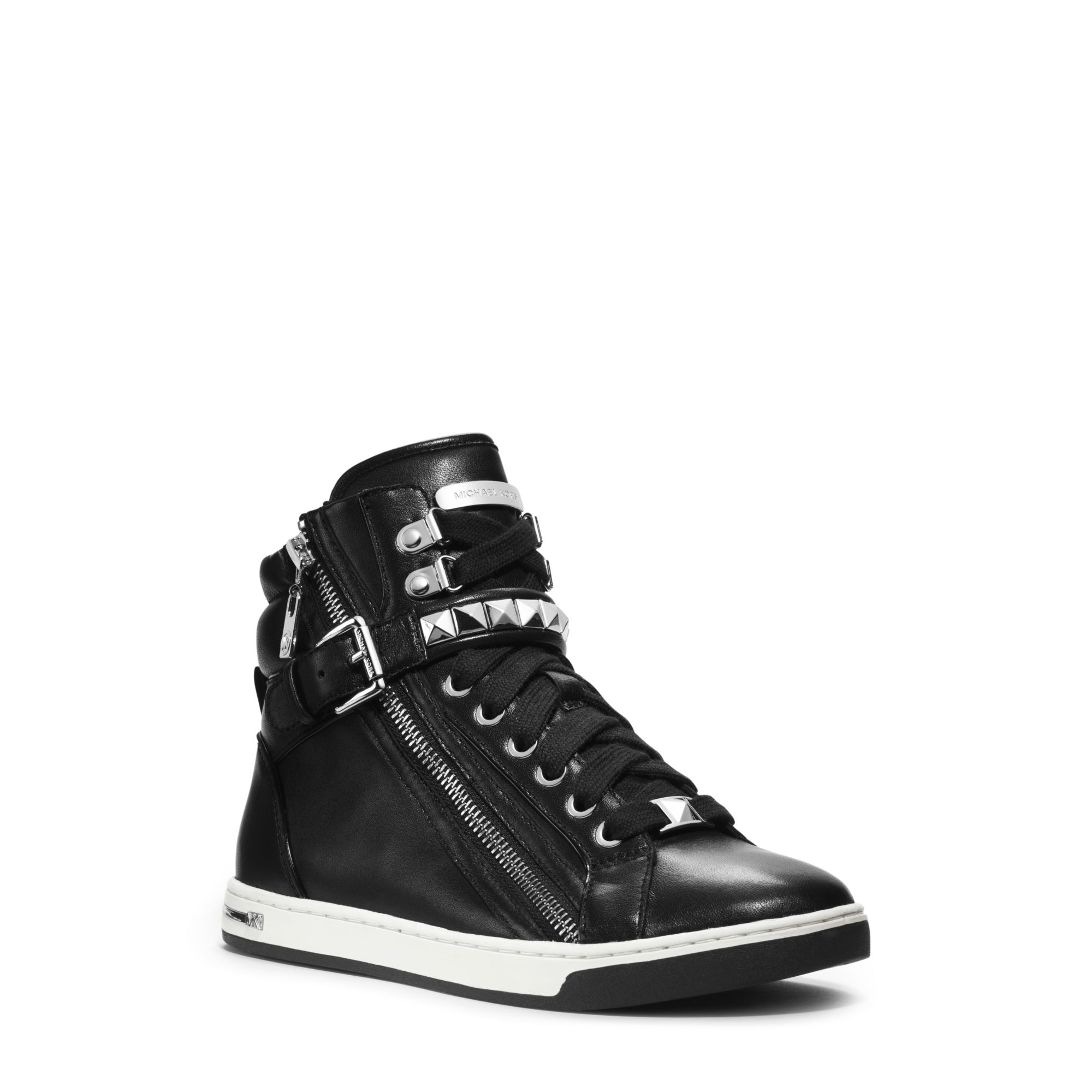 Lyst - Michael Kors Glam Studded Patent-leather High-top Sneaker in Black