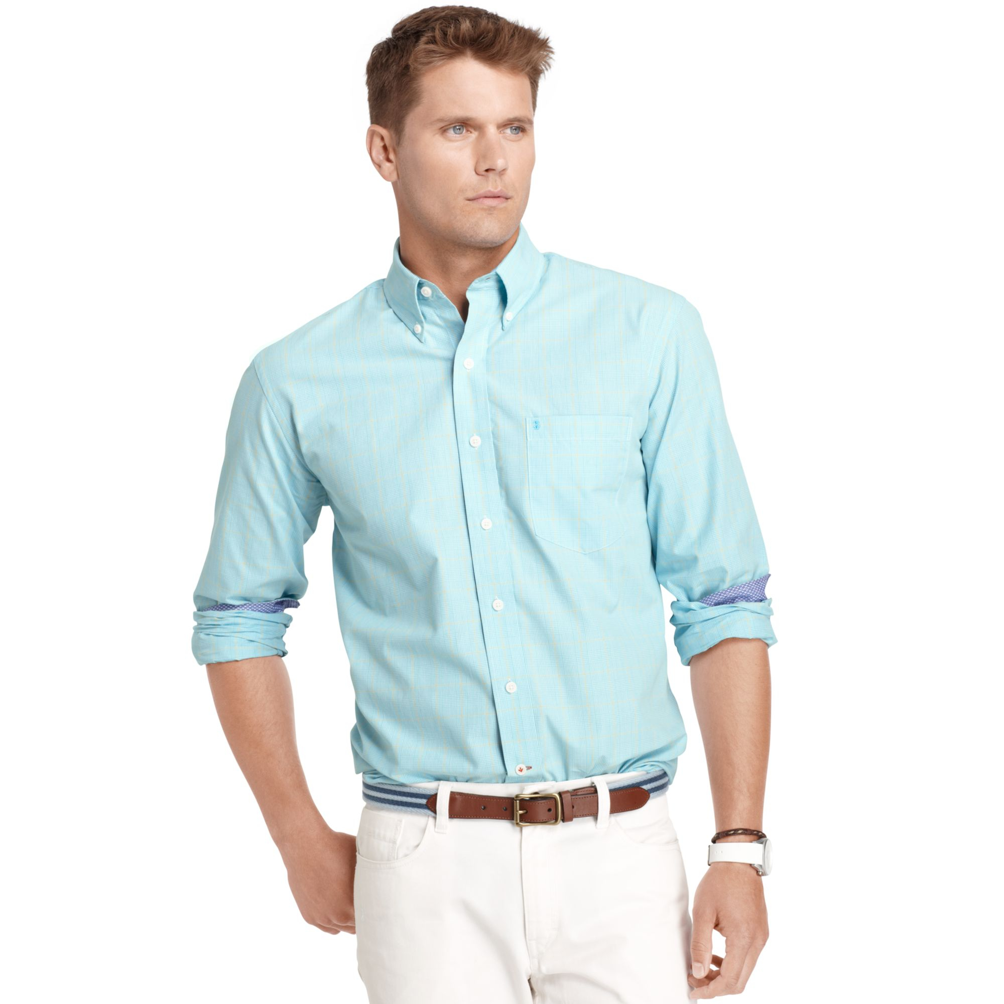 Izod Longsleeve Checkprint Shirt in Blue for Men (Maui Blue) | Lyst
