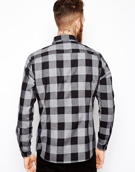 Asos Check Shirt in Long Sleeve with Twisted Gingham Yarn in Black for ...