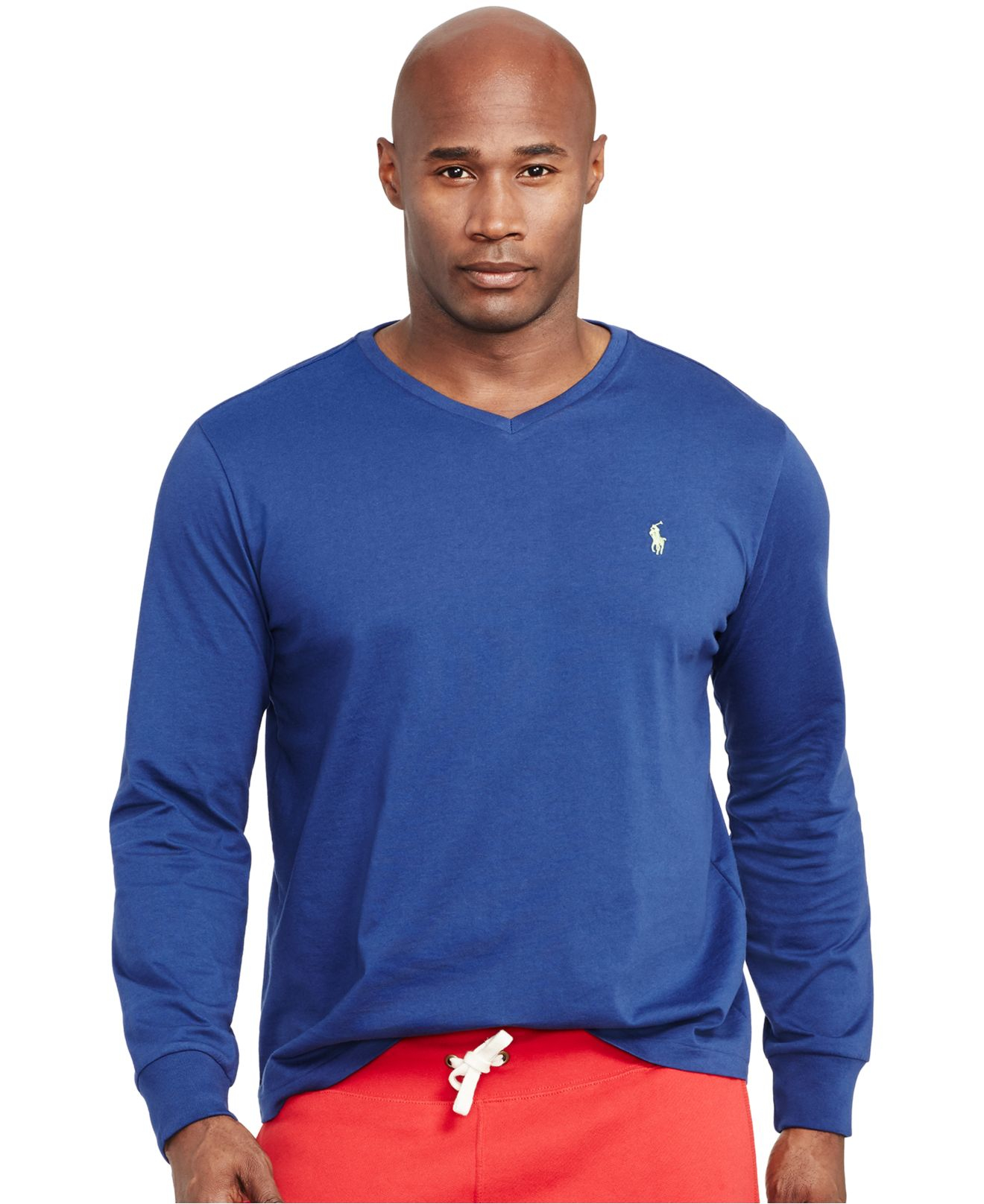Polo ralph lauren Big And Tall Long-sleeved Jersey V-neck in Blue for ...