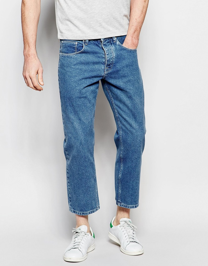 Asos Straight Jeans In Cropped Length Light Blue in Blue for Men ...